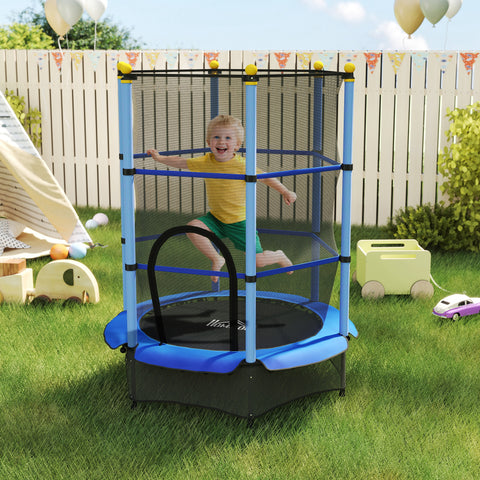 Trampolim para Crianças acima de 3 Anos Cama Elástica Infantil com Rede de Segurança e Estrutura de Aço para Interiores e Exteriores Carga 50kg Ø140x190 cm Azul