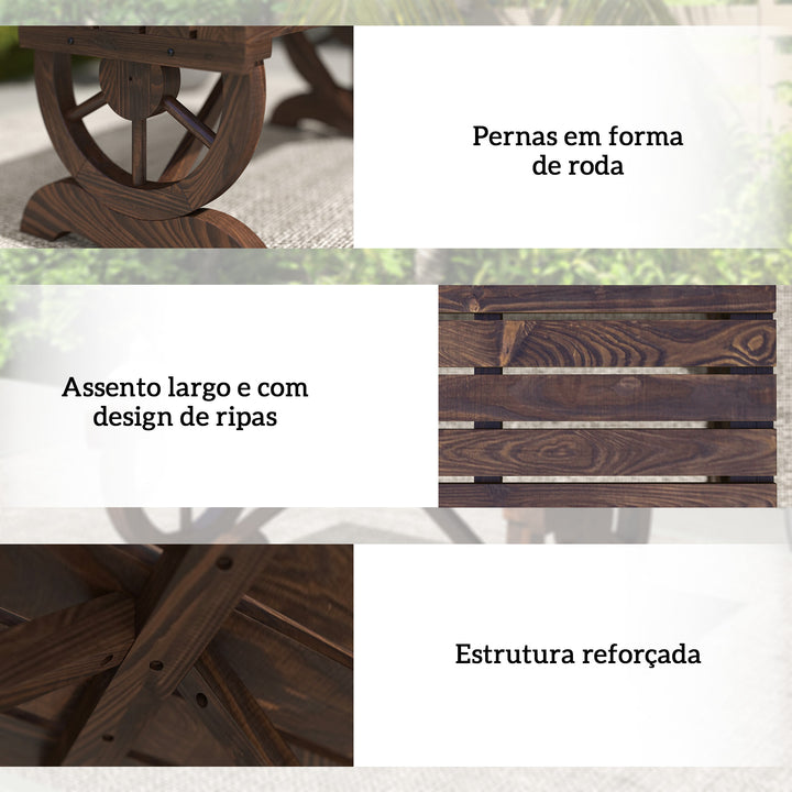 Banco de Jardim de 2 Lugares Banco de Madeira com Rodas Decorativas Estilo Rústico Capacidade 250 kg para Pátio Terraço Varanda 98x50x39,5 cm Castanho Rústico