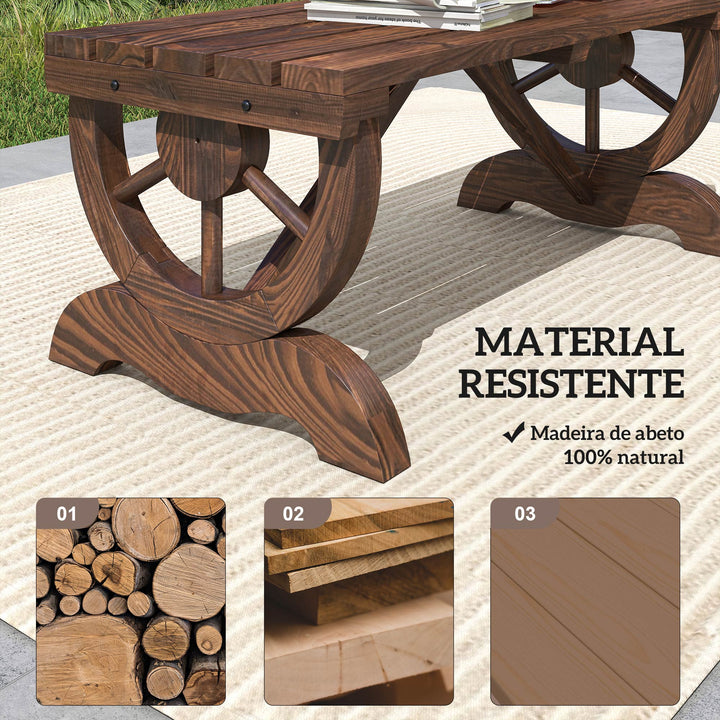 Banco de Jardim de 2 Lugares Banco de Madeira com Rodas Decorativas Estilo Rústico Capacidade 250 kg para Pátio Terraço Varanda 98x50x39,5 cm Castanho Rústico