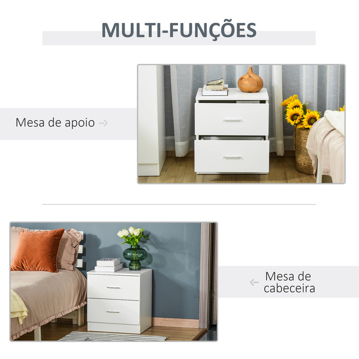 Mesa de Cabeceira Moderna Mesinha de Cabeceira com 2 Gavetas Mesa Auxiliar para Sala Quarto Capacidade 30 kg 45x39,5x49 cm Branco