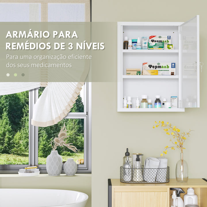 Armário de Parede de Aço para Medicamentos de 3 Níveis com Fecho e 2 Chaves para Casa de Banho e Cozinha 40x15x53,5 cm Branco