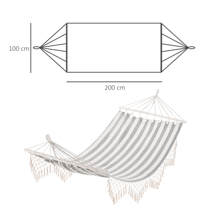 Cama Rede de Jardim 200x100 cm Rede Suspensa com Travessas de Madeira Carga 120 kg para Pátio Terraço Varanda Campismo Creme e Cinza