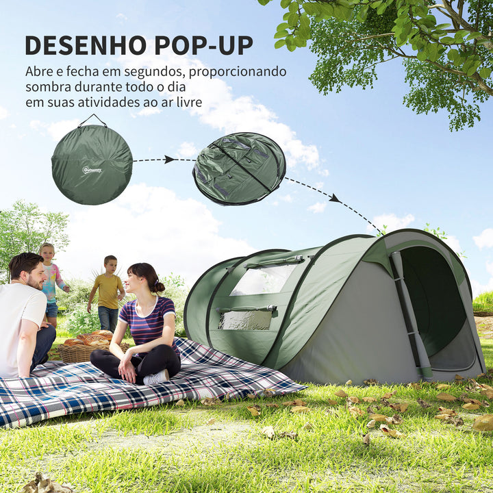 Tenda de Campismo Pop-up para 4-5 Pessoas Tenda de Campismo Instantânea com Janelas Bolsos e Bolsa de Transporte Impermeável Anti-UV 263,5x220x123 cm Verde e Cinzento