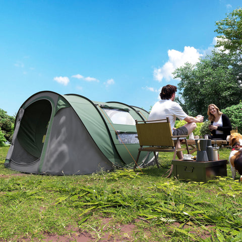 Tenda de Campismo Pop-up para 4-5 Pessoas Tenda de Campismo Instantânea com Janelas Bolsos e Bolsa de Transporte Impermeável Anti-UV 263,5x220x123 cm Verde e Cinzento