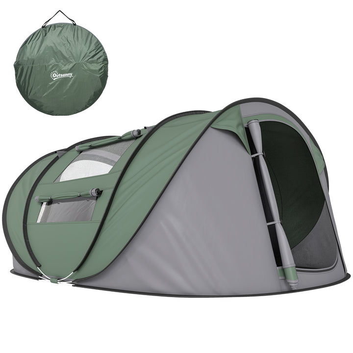 Tenda de Campismo Pop-up para 4-5 Pessoas Tenda de Campismo Instantânea com Janelas Bolsos e Bolsa de Transporte Impermeável Anti-UV 263,5x220x123 cm Verde e Cinzento
