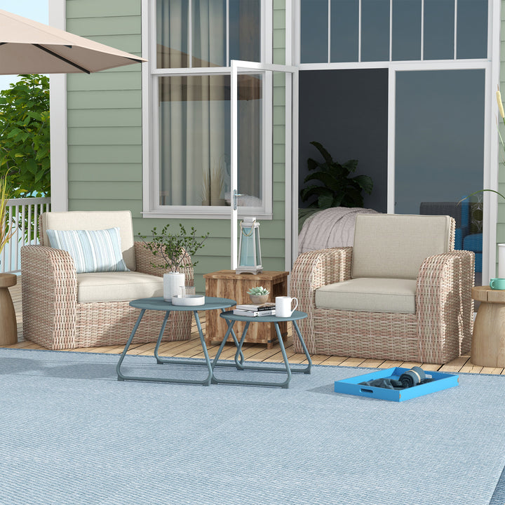 Conjunto de 2 Mesas de Jardim Empilháveis Mesas Auxiliares de Jardim Redondas com Estrutura de Metal e Revestimento Epóxi Anticorrosivo para Varanda Terraço Pátio Azul