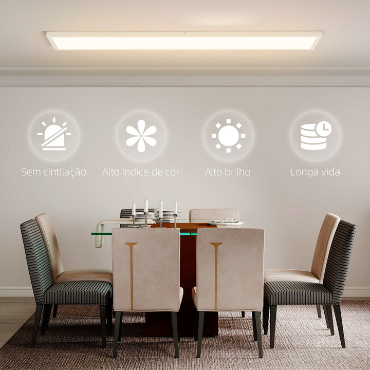 Conjunto de 4 Candeeiros de Teto, Reguláveis em Cor Plafons LED de Teto com Interruptor DIP e de Parede 3000K/4000K/6000K 5200 lm 48 W para Sala Escritório 120x30x3,7 cm Branco
