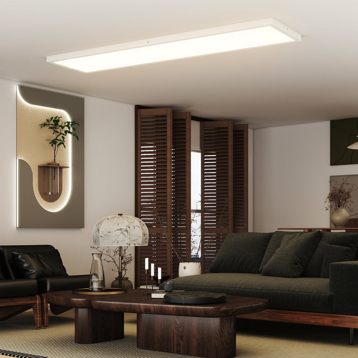 Conjunto de 4 Candeeiros de Teto, Reguláveis em Cor Plafons LED de Teto com Interruptor DIP e de Parede 3000K/4000K/6000K 5200 lm 48 W para Sala Escritório 120x30x3,7 cm Branco
