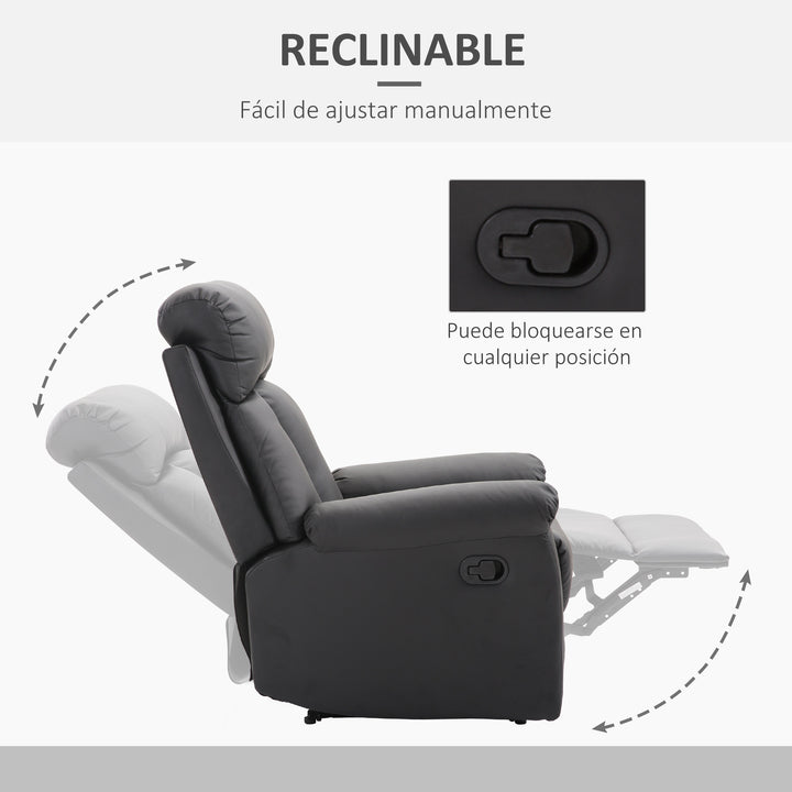 Poltrona Relax Reclinável Estofado em PU Poltrona de Sala de Estar com Apoio para os Pés Retrátil Encosto Alto Apoio para os Braços e Assento Acolchoado Grosso 80x97x107cm Preto