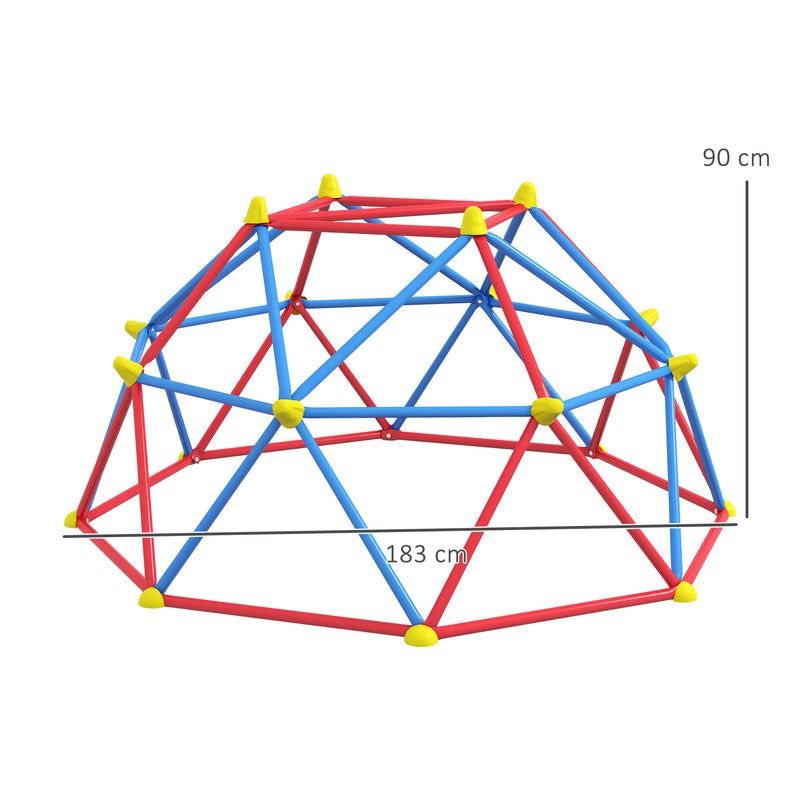 Cúpula de Escalada Conjunto de Cúpula Geométrica Parque Infantil para 3-8 Anos Com Estrutura Metálica Anti-UV Carga 180 kg para Pátio Jardim Ø183x90 cm Vermelho e Azul