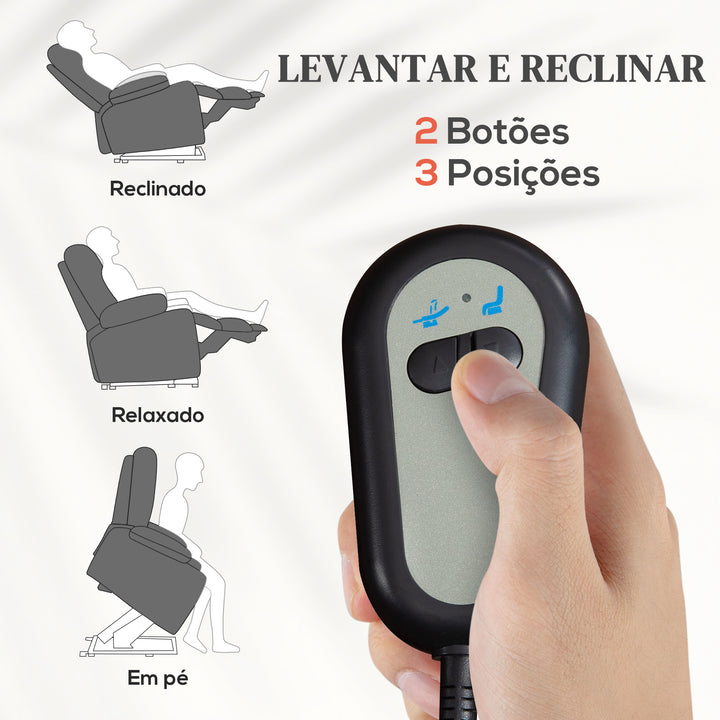 Poltrona Relax Reclinável Elétrica Levanta Pessoas com Massagem Vibratória e Aquecimento Poltrona Elevatória com Controlo Remoto Apoio para Pés Estofada em PU Bolsos Laterais 98x96x105 cm Cinza