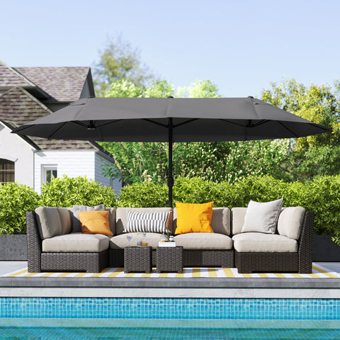 Grande Guarda-sol duplo com manivela anti-UV jardim 460x240 cm Preto