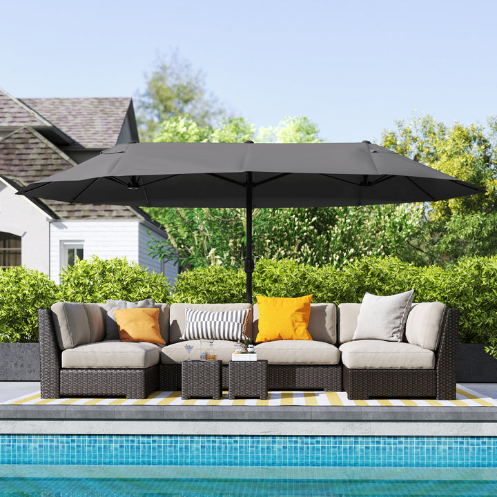 Grande Guarda-sol duplo com manivela anti-UV jardim 460x240 cm Preto