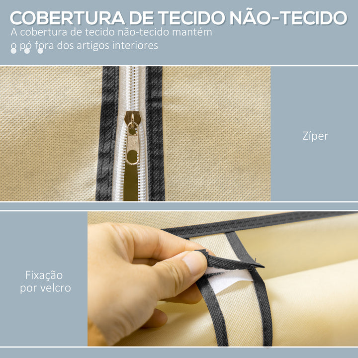 Roupeiro de Tecido Dobrável Armário de Roupa Portátil com 6 Prateleiras e 1 Barra de Pendurar para Dormitório Vestidor 103x43x162,5cm Creme