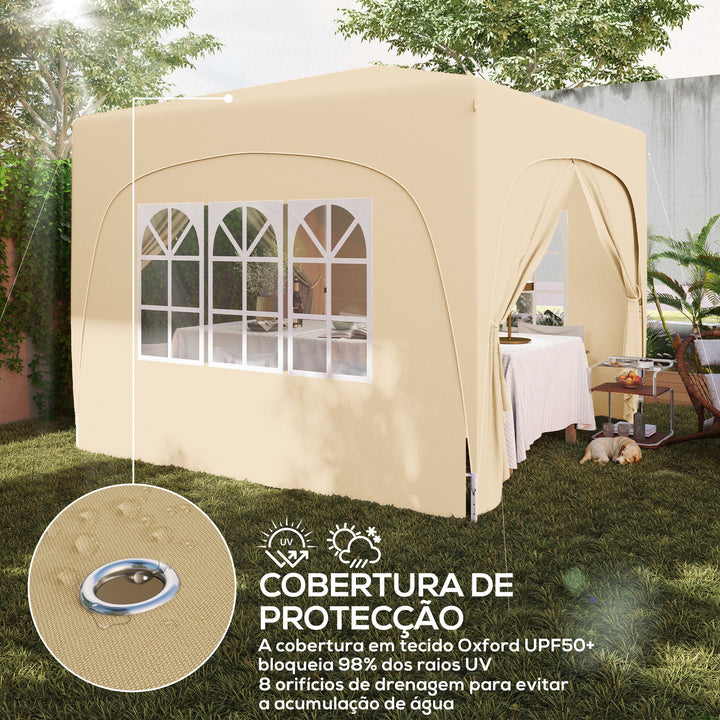 Tenda Dobrável Tenda 3x3 m com Painéis Laterais UPF50+ Tenda de Jardim com Altura Ajustável e Bolsa de Transporte para Campismo Festas Pátio Areia