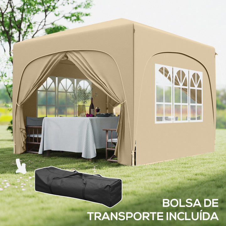 Tenda Dobrável Tenda 3x3 m com Painéis Laterais UPF50+ Tenda de Jardim com Altura Ajustável e Bolsa de Transporte para Campismo Festas Pátio Areia