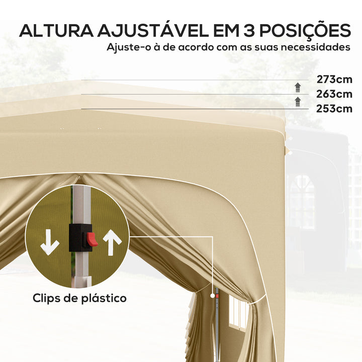 Tenda Dobrável Tenda 3x3 m com Painéis Laterais UPF50+ Tenda de Jardim com Altura Ajustável e Bolsa de Transporte para Campismo Festas Pátio Areia