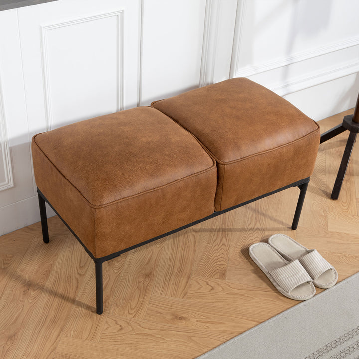 Banco ao Pé da Cama Multifuncional Moderno com Assento Acolchoado Espesso e Pernas em Aço PU Banco de Quarto Capacidade 120kg para Entrada Corredor 80x40x46 cm Castanho