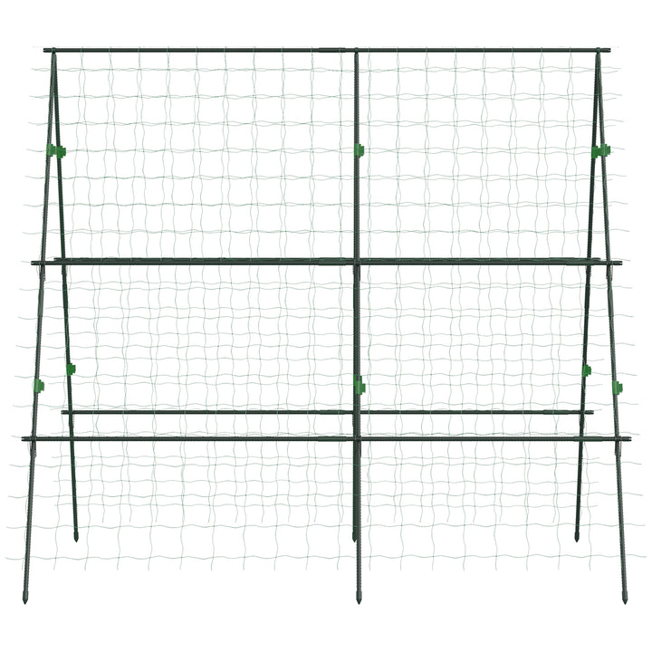 Treliça de Jardim Triangular Suporte para Plantas Trepadeiras com Estrutura em Aço para Frutas Legumes Flores e Decoração para Exterior Pátio Varanda 180x100x180 cm Verde