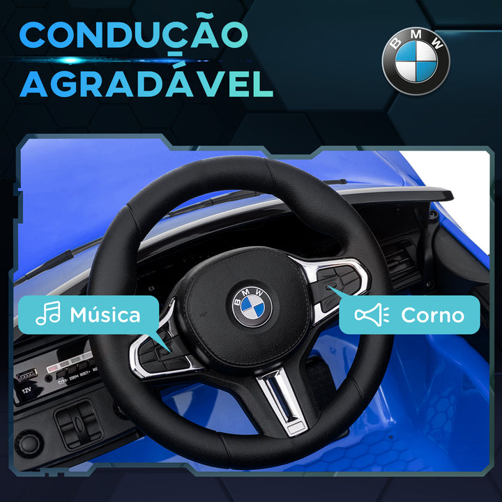 Carro Elétrico para Crianças BMW M4 Veículo Elétrico para Crianças 12V com Controlo Remoto Faróis Buzina Música Velocidade 3-5 km/h Cinto de Segurança Azul