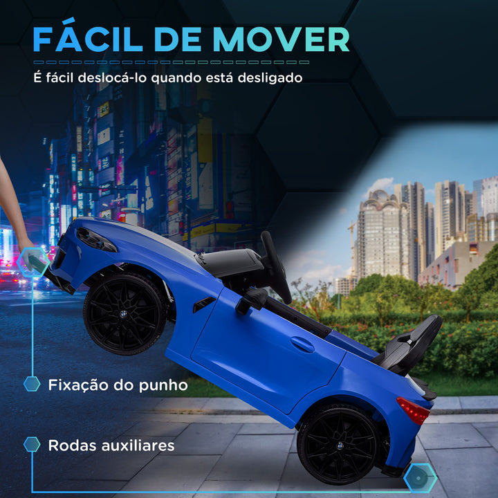 Carro Elétrico para Crianças BMW M4 Veículo Elétrico para Crianças 12V com Controlo Remoto Faróis Buzina Música Velocidade 3-5 km/h Cinto de Segurança Azul