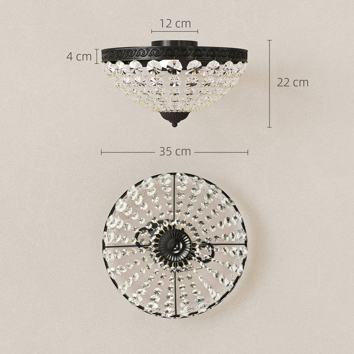 Candeeiro de Teto de Cristal Clássico com 2 Suportes E14 40W Candeeiro de Teto Vintage com 168 Contas de Cristal para Quarto Sala Cozinha e Sala de Jantar Preto