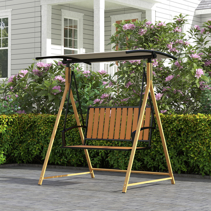 Baloiço de Jardim de 2 Lugares Baloiço de Exterior com Toldo Ajustável e Estrutura de Metal Carga 240 kg 142x112x162 cm Madeira e Creme