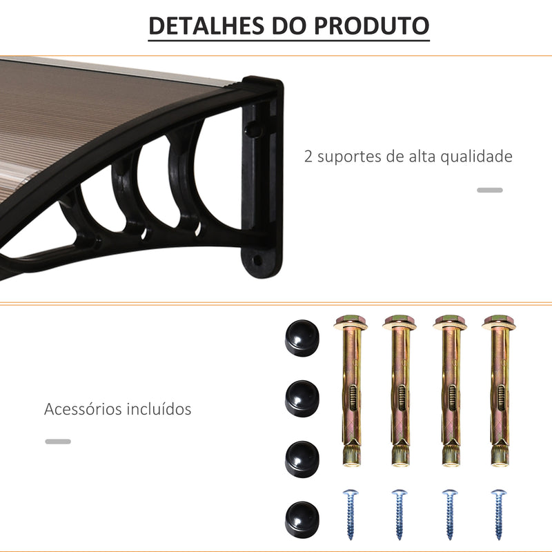 Marquise de Proteção 75x100 cm Marquise de Exterior para Portas e Janelas contra Sol e Chuva com Suporte de Liga de Alumínio Marrom e Preto