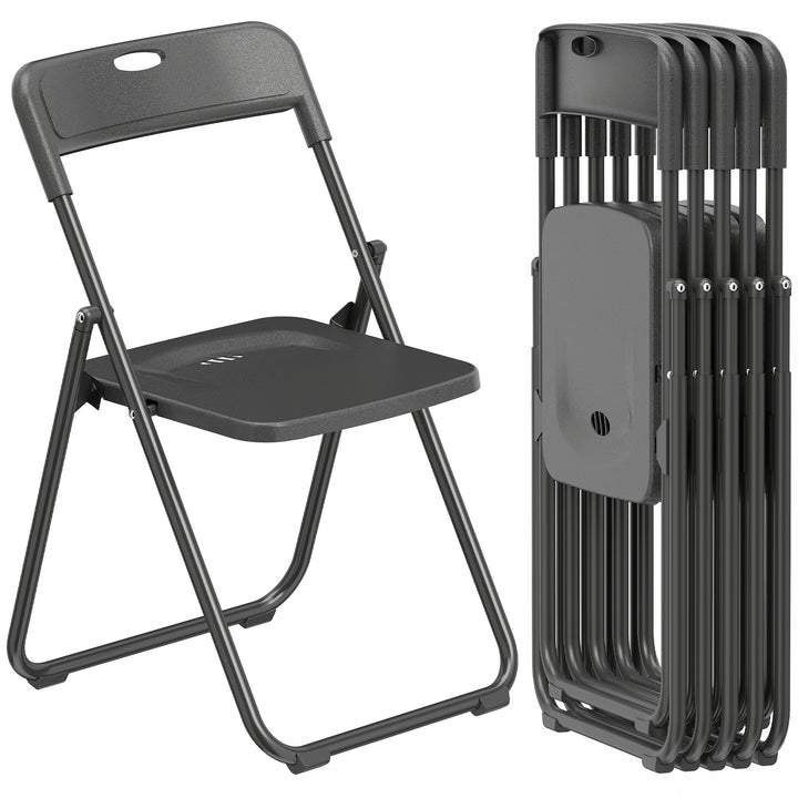 Conjunto de 6 Cadeiras Dobráveis de Plástico e Aço Cadeiras Dobráveis com Encosto Curvo Assento Côncavo com Ventilação Para Espaços Pequenos Sala de Estar Sala de Jantar Cozinha 48,5x47x75 cm Preto