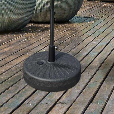 Base de Chapéu de Sol de Jardim Recarregável de Água 22kg Suporte de Chapéu de Sol Redondo para Mastros de 38mm/48mm Portátil para Terraço Pátio Ø51x28cm Preto