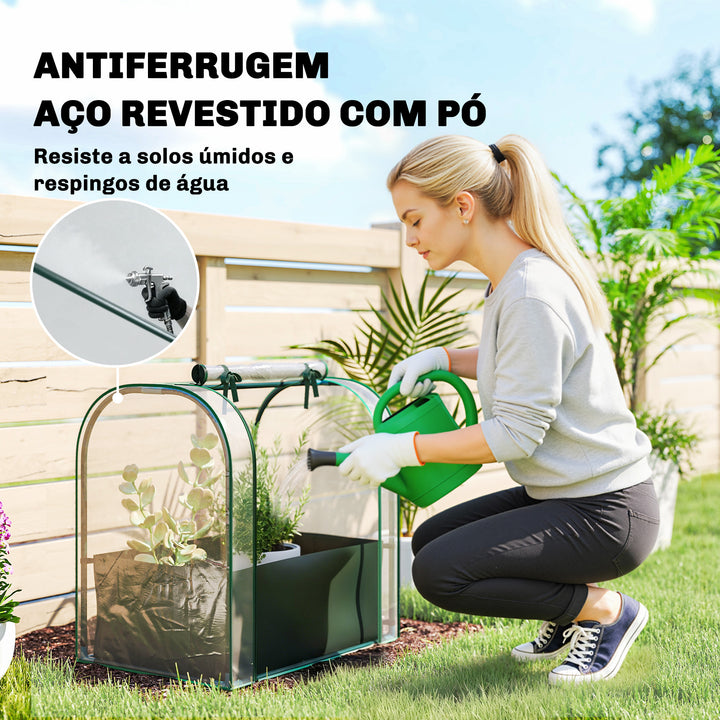 Mini Estufa com Bolsa de Plantação, 68x50x70 cm Estufa Pequena Portátil para Interior e Exterior com Porta Enrolável Estrutura em Aço Impermeável para Jardim, Varanda ou Pátio Verde