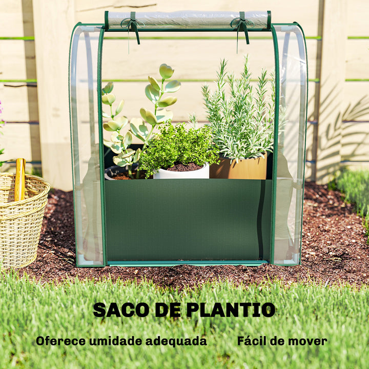 Mini Estufa com Bolsa de Plantação, 68x50x70 cm Estufa Pequena Portátil para Interior e Exterior com Porta Enrolável Estrutura em Aço Impermeável para Jardim, Varanda ou Pátio Verde