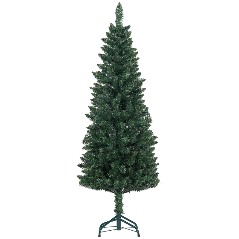 Árvore de Natal Estreita Árvore de Natal Tipo Lápis de 150 cm com Base Dobrável e 317 Ramos para Escritório Verde