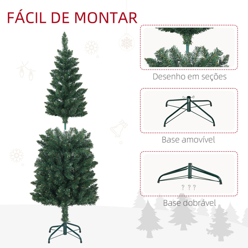 Árvore de Natal Estreita Árvore de Natal Tipo Lápis de 150 cm com Base Dobrável e 317 Ramos para Escritório Verde