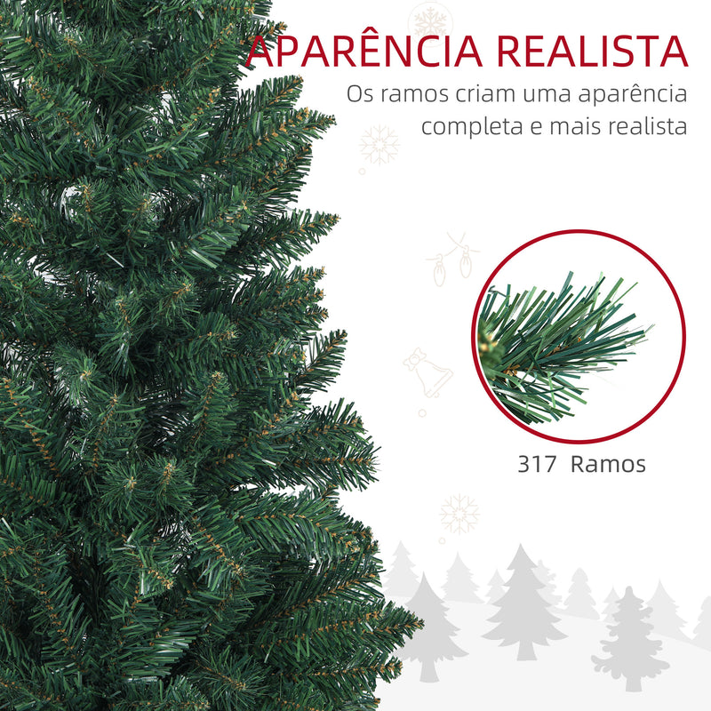 Árvore de Natal Estreita Árvore de Natal Tipo Lápis de 150 cm com Base Dobrável e 317 Ramos para Escritório Verde