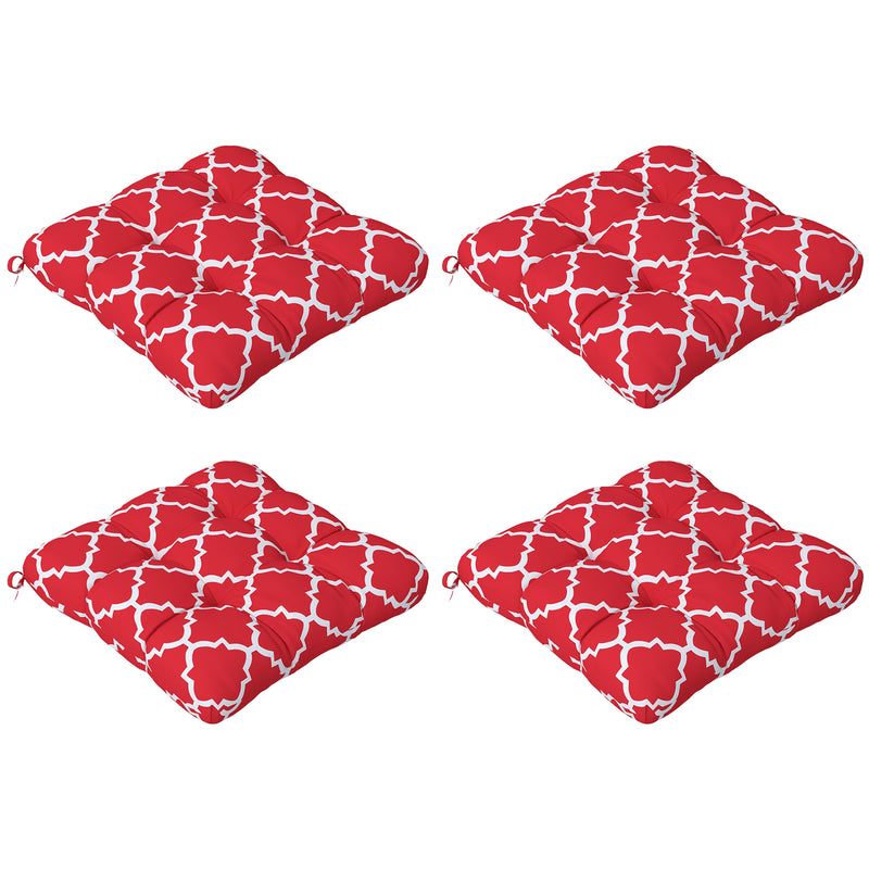 Conjunto de Almofadas para Cadeiras de Sala 48x48x7 cm Conjunto de 4 Peças Almofadas para Cadeiras de Jardim Impermeáveis e Anti-UV com 2 Fitas de Fixação Vermelho