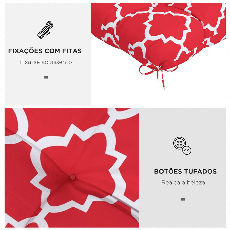 Conjunto de Almofadas para Cadeiras de Sala 48x48x7 cm Conjunto de 4 Peças Almofadas para Cadeiras de Jardim Impermeáveis e Anti-UV com 2 Fitas de Fixação Vermelho