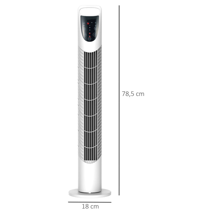 Ventoinha de Coluna com Controlo Remoto 3 Nivéis de Velocidade Temporizador 7,5h Potência 40W e Oscilação 70° Ø18x78,5 cm Branco