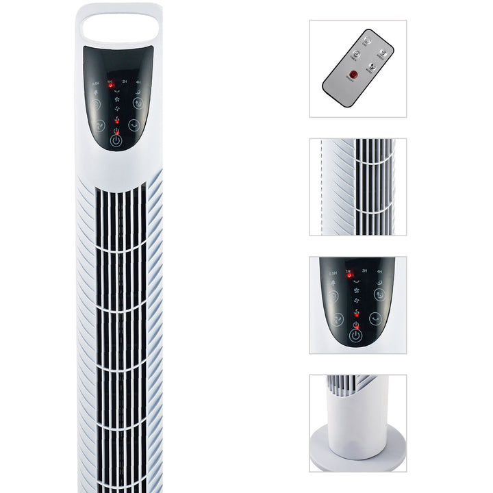 Ventoinha de Coluna com Controlo Remoto 3 Nivéis de Velocidade Temporizador 7,5h Potência 40W e Oscilação 70° Ø18x78,5 cm Branco