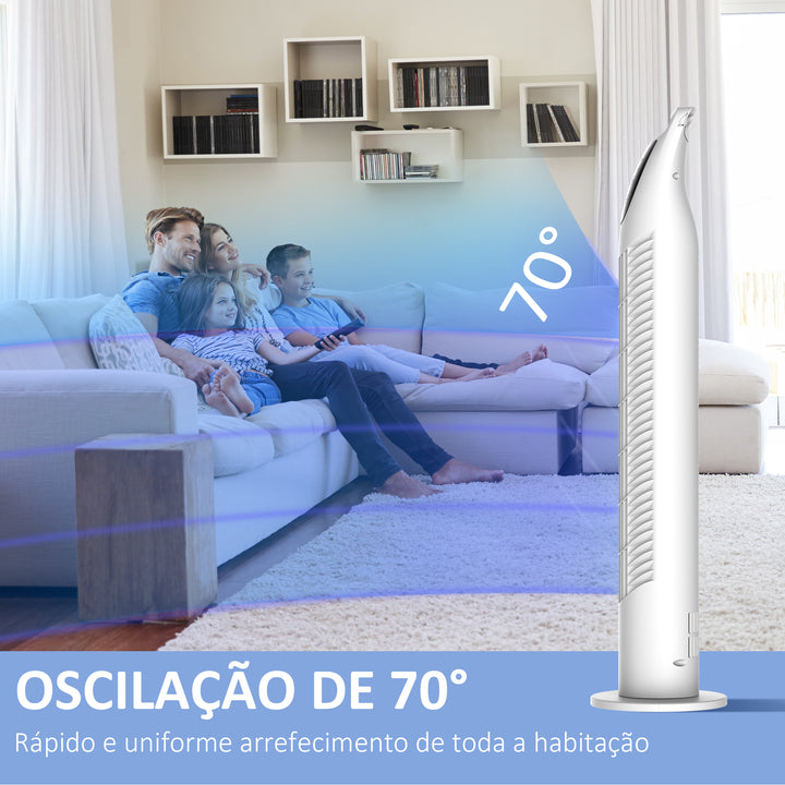 Ventoinha de Coluna com Controlo Remoto 3 Nivéis de Velocidade Temporizador 7,5h Potência 40W e Oscilação 70° Ø18x78,5 cm Branco