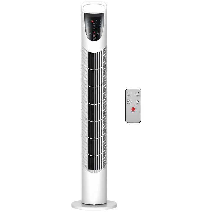 Ventoinha de Coluna com Controlo Remoto 3 Nivéis de Velocidade Temporizador 7,5h Potência 40W e Oscilação 70° Ø18x78,5 cm Branco