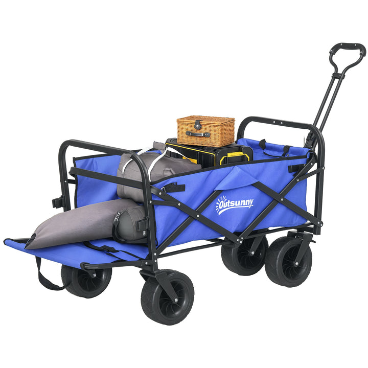 Carrinho de Transporte Carrinho Dobrável para Jardim com Comprimento e Ângulo do Guiador Ajustáveis e Bolsa de Transporte Capacidade 100 kg 99x57x77-100 cm Azul Escuro
