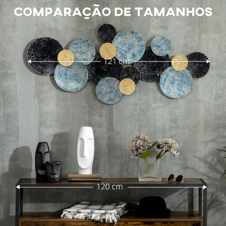 Arte de Parede Metálica 3D Adornos Modernos Redondos para Pendurar Decoração para Sala Quarto Sala de Jantar 121x53 cm Multicolor