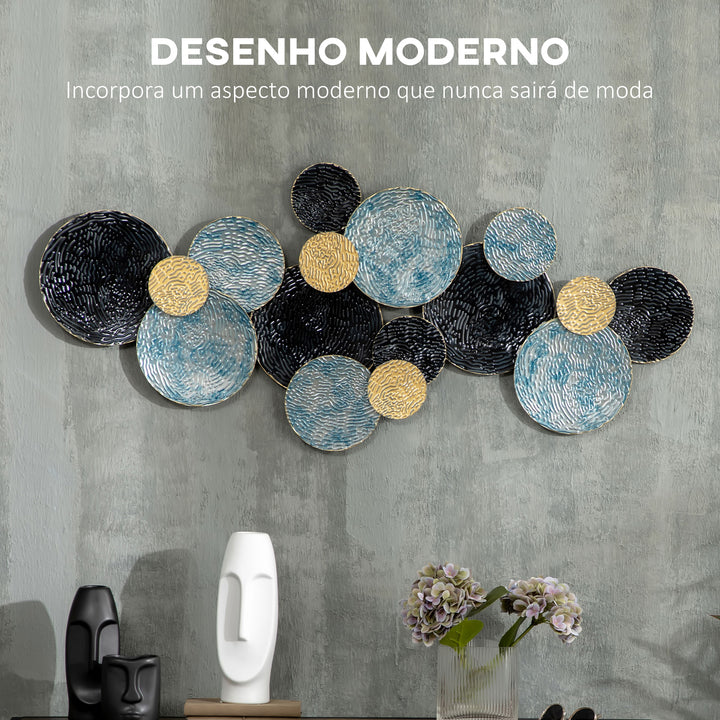 Arte de Parede Metálica 3D Adornos Modernos Redondos para Pendurar Decoração para Sala Quarto Sala de Jantar 121x53 cm Multicolor