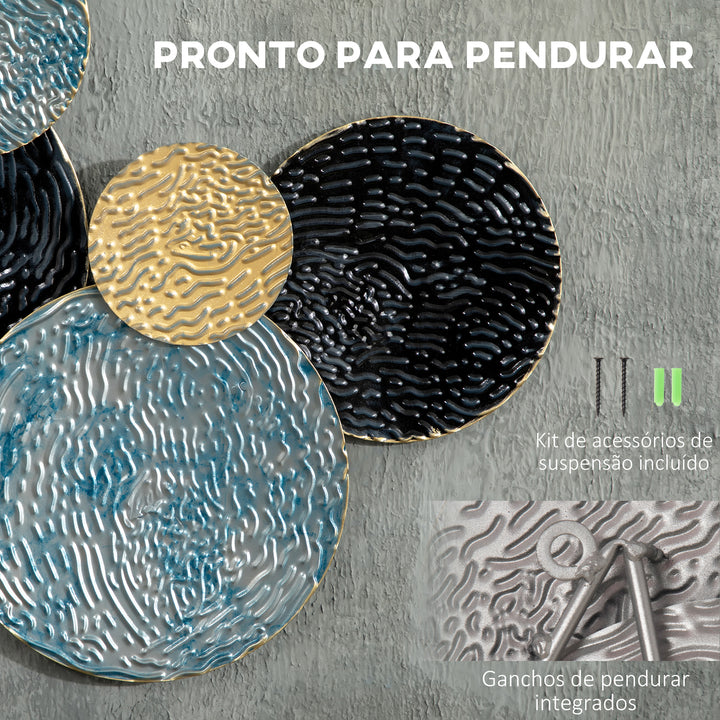 Arte de Parede Metálica 3D Adornos Modernos Redondos para Pendurar Decoração para Sala Quarto Sala de Jantar 121x53 cm Multicolor