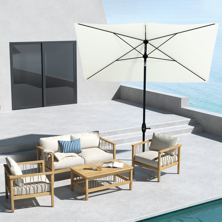 Chapéu de Sol de Jardim 290x205x248 cm Proteção UV50+ Chapéu de Sol de Alumínio Inclinável com Teto de Ventilação e Manivela para Terraço Varanda Exterior Creme