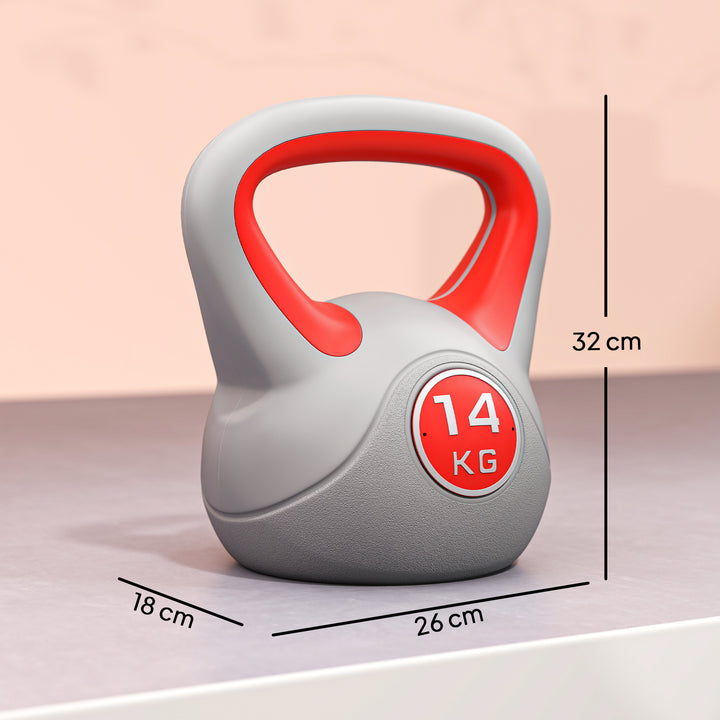 Kettlebell 14 kg Peso Russo com Revestimento de PU e Enchimento de Areia para Treinamento em Casa Ginásio 26x18x32 cm Vermelho e Cinza