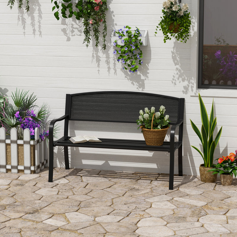 Banco de Jardim de 2 Lugares Banco de Exterior com Encosto de Malha de Aço Carga Máxima 240 kg para Pátio Varanda 127x60x87 cm Preto