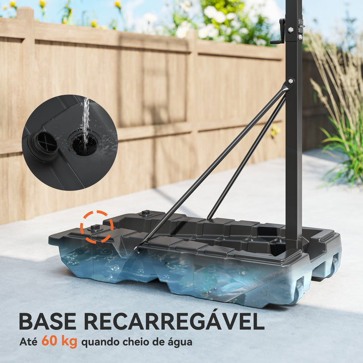 Tabela de Basquetebol para Exterior com Altura Ajustável 230-305 cm Portátil com Estrutura Dobrável Painel Inquebrável Rodas e Base Preenchível para Adolescentes e Adultos 120x70x300-375 cm Preto