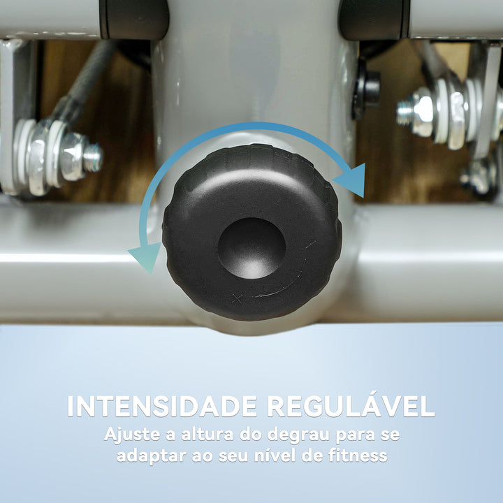 Mini Step para Exercício em Casa Máquina de Step Compacta com Bandas de Resistência Monitor LCD Pedais Antiderrapantes e Ajustáveis em Altura para Treino do Corpo 41x30,5x18,5 cm Cinza